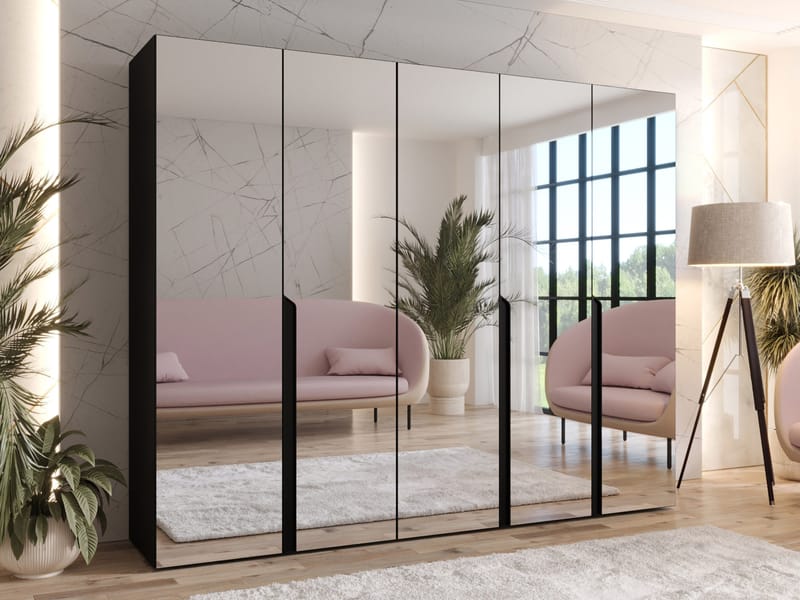 Milias Garderob med spegel 250x202 cm - svart - Förvaring - Skåp - Garderobsskåp