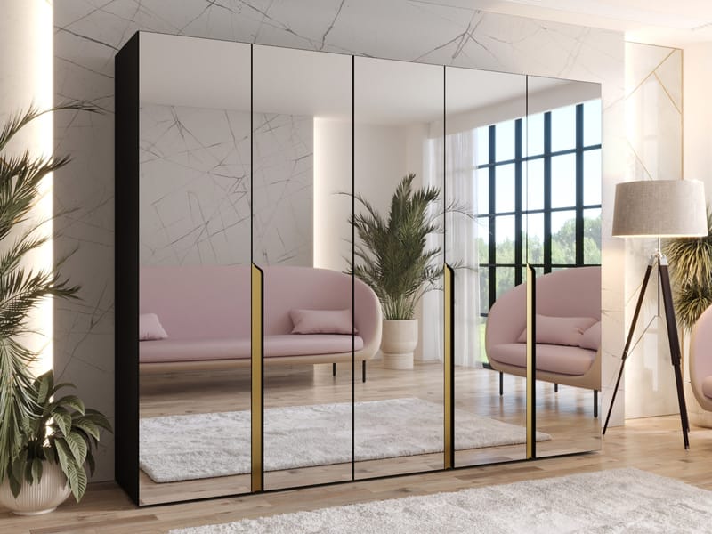 Milias Garderob med spegel 250x202 cm - svart - Förvaring - Skåp - Garderobsskåp