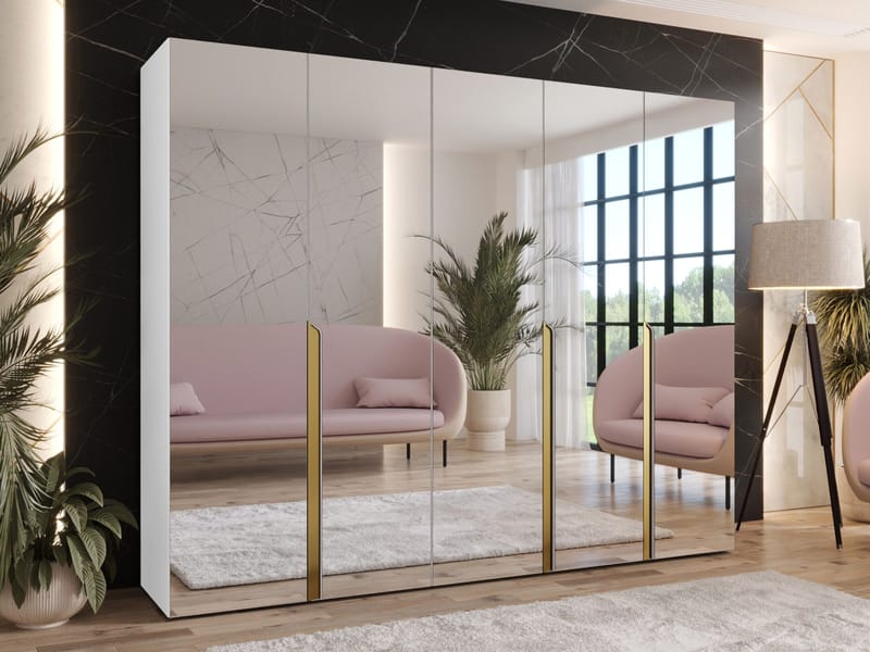 Milias Garderob med spegel 250x202 cm - vit - Förvaring - Skåp - Garderobsskåp