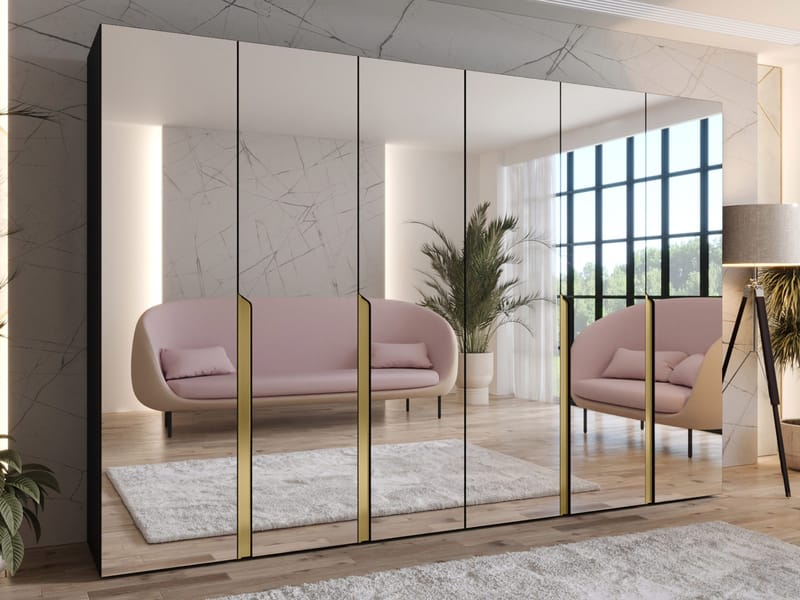 Milias Garderob med spegel 300x202 cm - svart - Förvaring - Skåp - Garderobsskåp