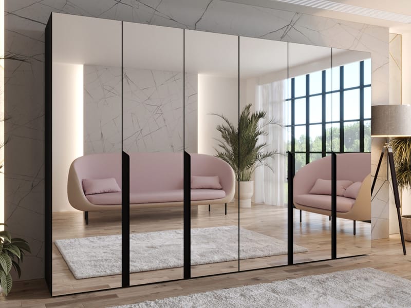 Milias Garderob med spegel 300x202 cm - svart - Förvaring - Skåp - Garderobsskåp