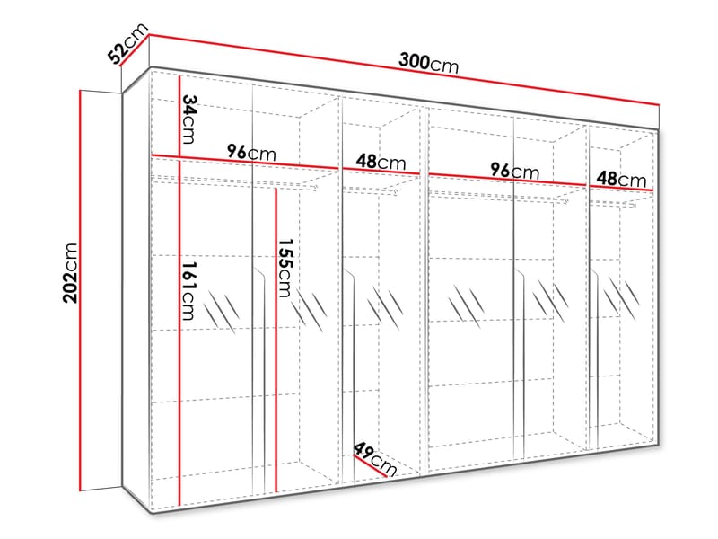 Milias Garderob med spegel 300x202 cm - vit - Förvaring - Skåp - Garderobsskåp