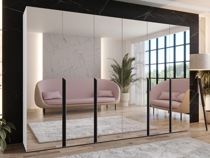 Milias Garderob med spegel 300x202 cm - vit - Förvaring - Skåp - Garderobsskåp