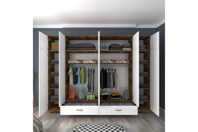 Miralis Garderobsskåp 243x226 cm - Valnöt/Vit - Förvaring - Skåp - Garderobsskåp