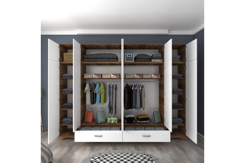 Miralis Garderobsskåp 243x226 cm - Valnöt/Vit - Förvaring - Skåp - Garderobsskåp