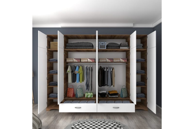Miralis Garderobsskåp 243x226 cm - Valnöt/Vit - Förvaring - Skåp - Garderobsskåp