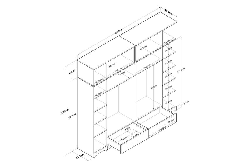 Miralis Garderobsskåp 245x226 cm - Vit - Förvaring - Skåp - Garderobsskåp