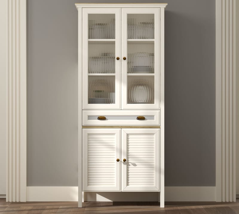 Murina Multifunktionsskåp 88x194 cm - Crème, ek, grå - Förvaring - Skåp - Vitrinskåp