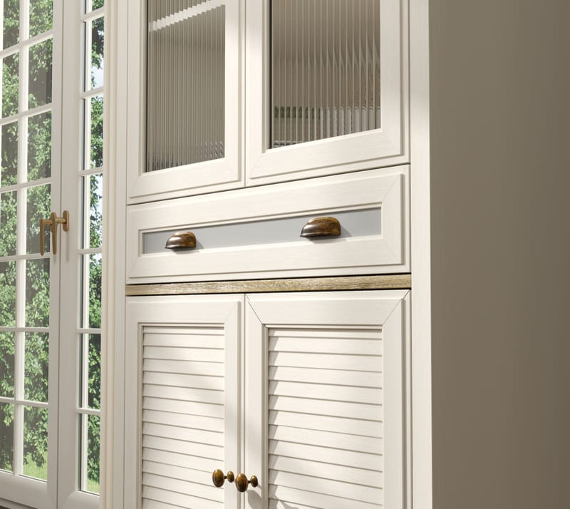 Murina Multifunktionsskåp 88x194 cm - Crème, ek, grå - Förvaring - Skåp - Vitrinskåp