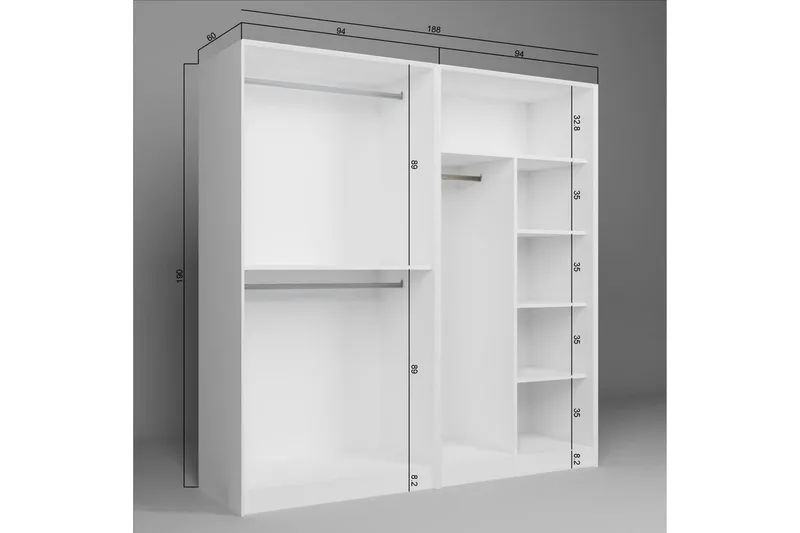 Nagouri Garderobsskåp 188x190 cm - Vit - Förvaring - Skåp - Garderobsskåp