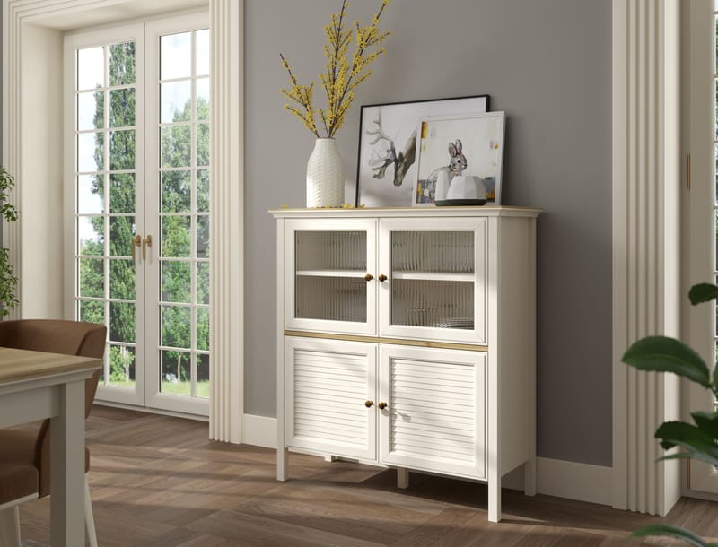 Natira Multifunktionsskåp 110x120 cm - Crème och ek - Förvaring - Skåp - Vitrinskåp