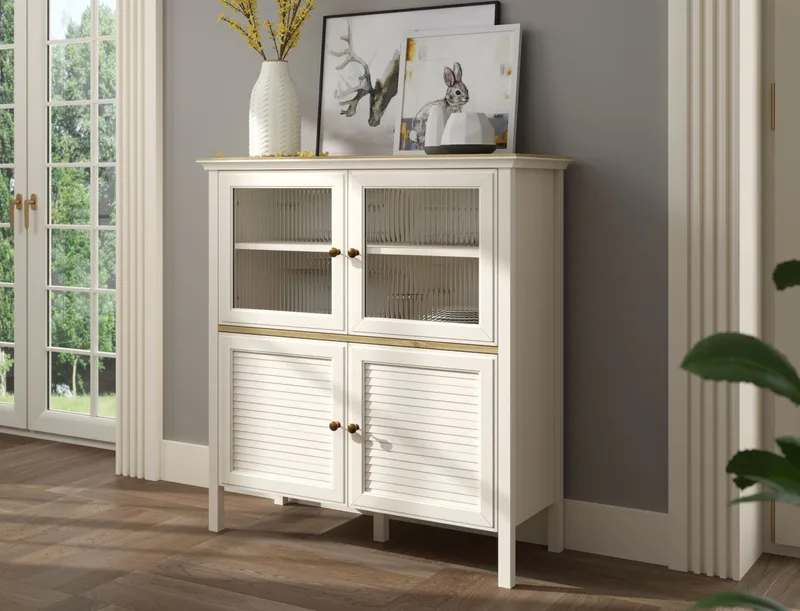 Natira Multifunktionsskåp 110x120 cm - Crème och ek - Förvaring - Skåp - Vitrinskåp