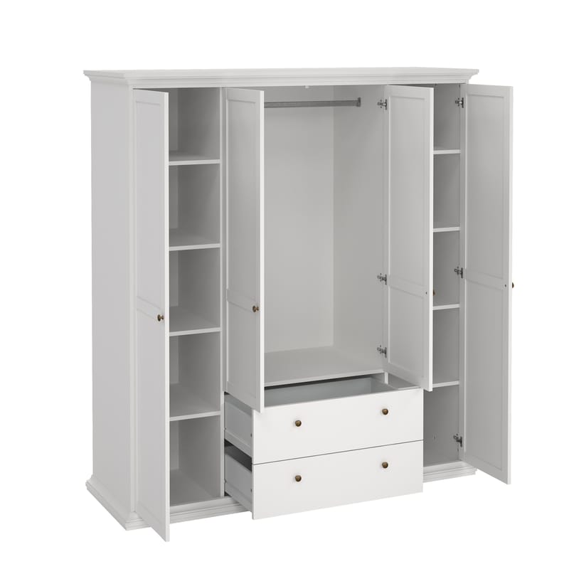Paris Garderob med 4 dörrar och 2 lådor 181x61x201 cm - Förvaring - Skåp - Garderobsskåp
