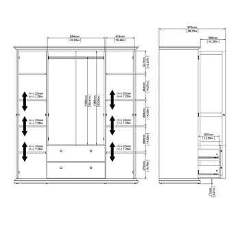Paris Garderob med 4 dörrar och 2 lådor 181x61x201 cm - Förvaring - Skåp - Garderobsskåp