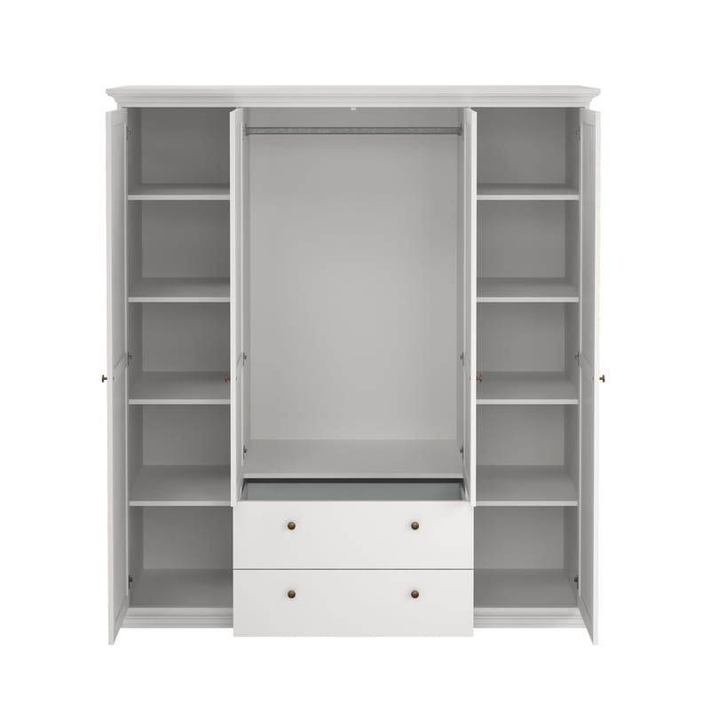 Paris Garderob med 4 dörrar och 2 lådor 181x61x201 cm - Förvaring - Skåp - Garderobsskåp