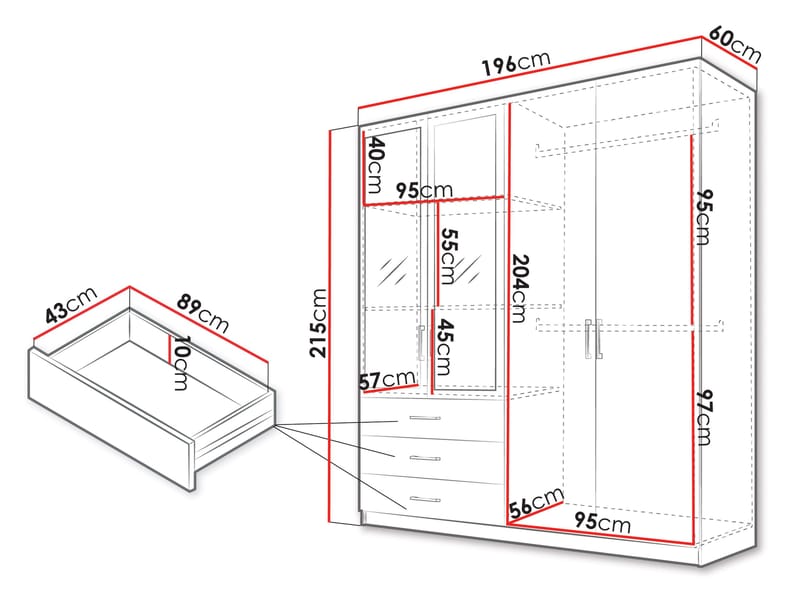 Pekin Garderob med Spegel 215 cm - Förvaring - Sko- & klädförvaring - Garderober & garderobssystem