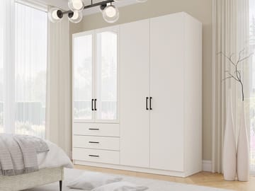 Pekin Garderob med Spegel och Förvaring 215 cm i Trä - Beige - Förvaring - Sko- & klädförvaring - Garderober & garderobssystem