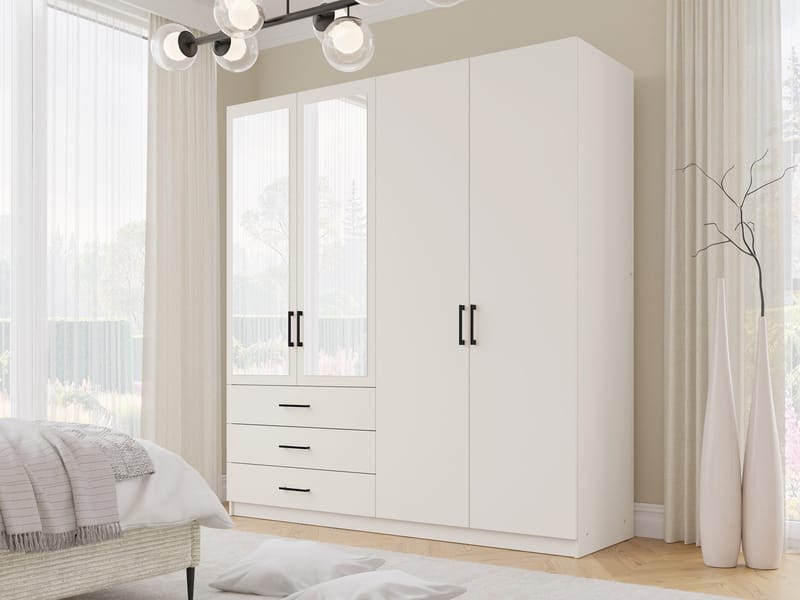 Pekin Garderob med Spegel och Förvaring 215 cm i Trä - Beige - Förvaring - Sko- & klädförvaring - Garderober & garderobssystem
