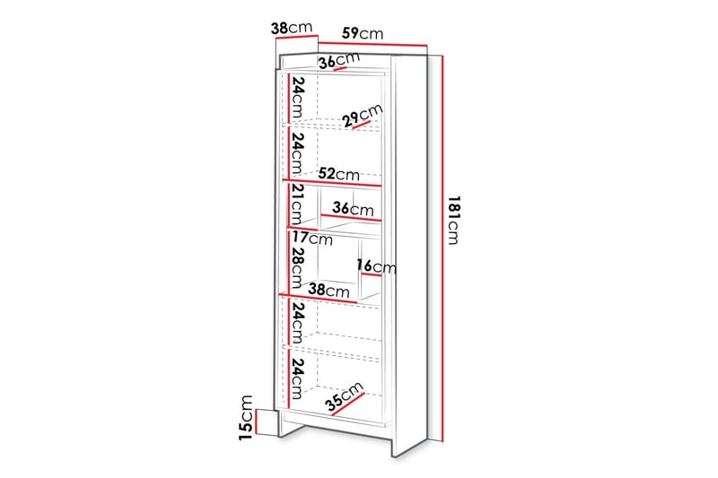 Polina Vitrinskåp 59x181 cm - Brun/Svart - Förvaring - Skåp - Vitrinskåp