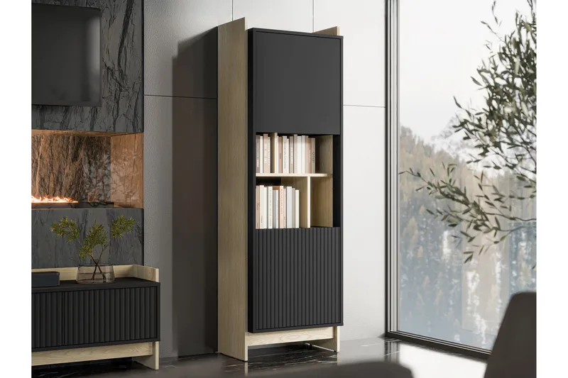 Polina Vitrinskåp 59x181 cm - Brun/Svart - Förvaring - Skåp - Vitrinskåp