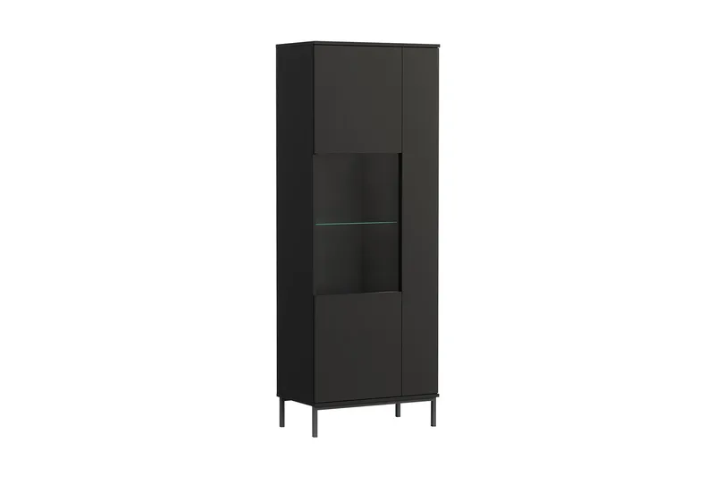 Quertas Vitrinskåp Vit LED Belysning 41 cm djup 70 cm bred 190 cm hög Mörkt Trä - Svart - Förvaring - Skåp - Vitrinskåp