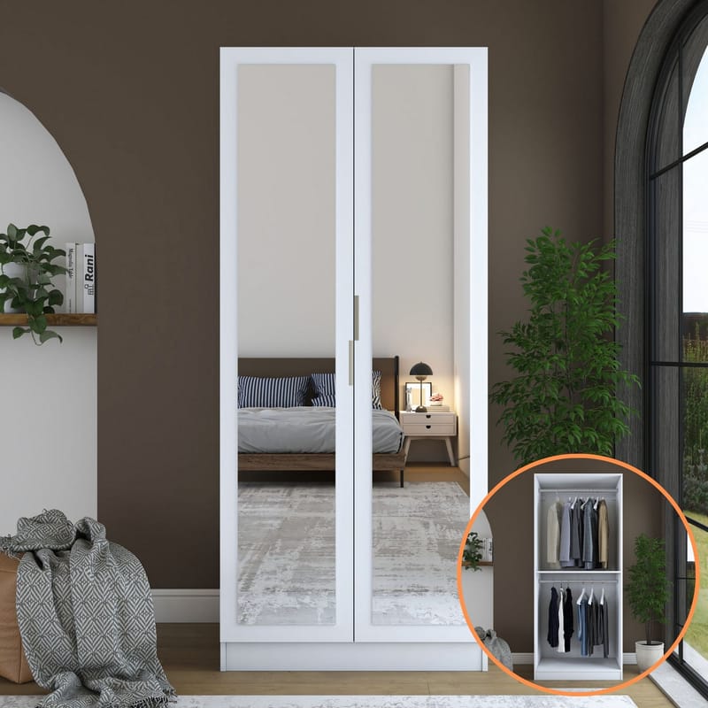 Sarnor Garderob 90x210x57,5 cm - Vit - Förvaring - Skåp - Garderobsskåp