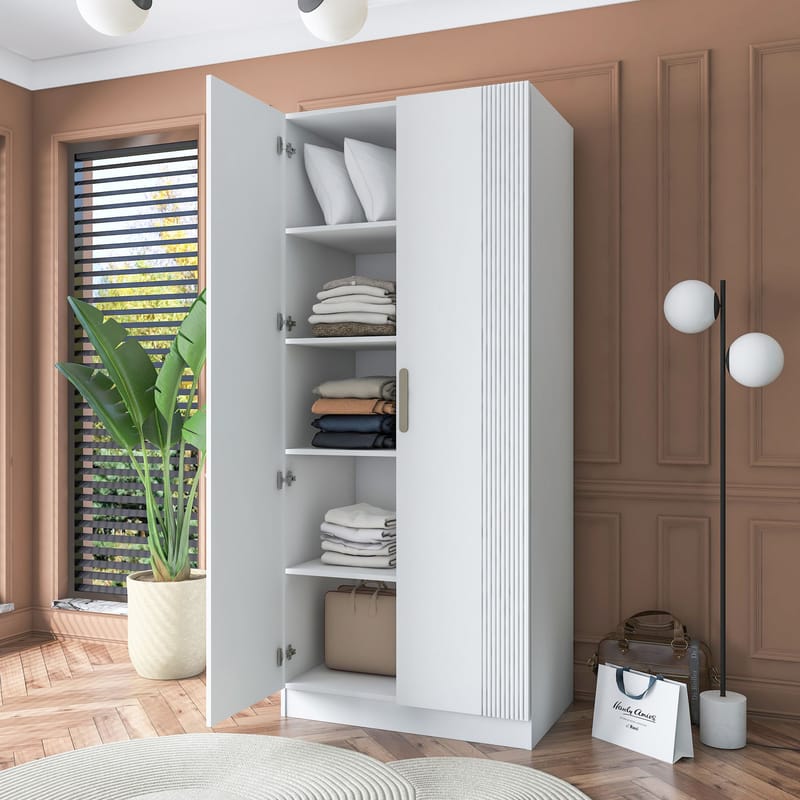 Sarnor Garderob 90x210x57,5 cm - Vit - Förvaring - Skåp - Garderobsskåp