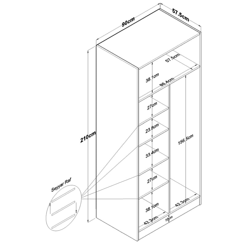 Sarnor Garderob 90x210x57,5 cm - Vit - Förvaring - Skåp - Garderobsskåp