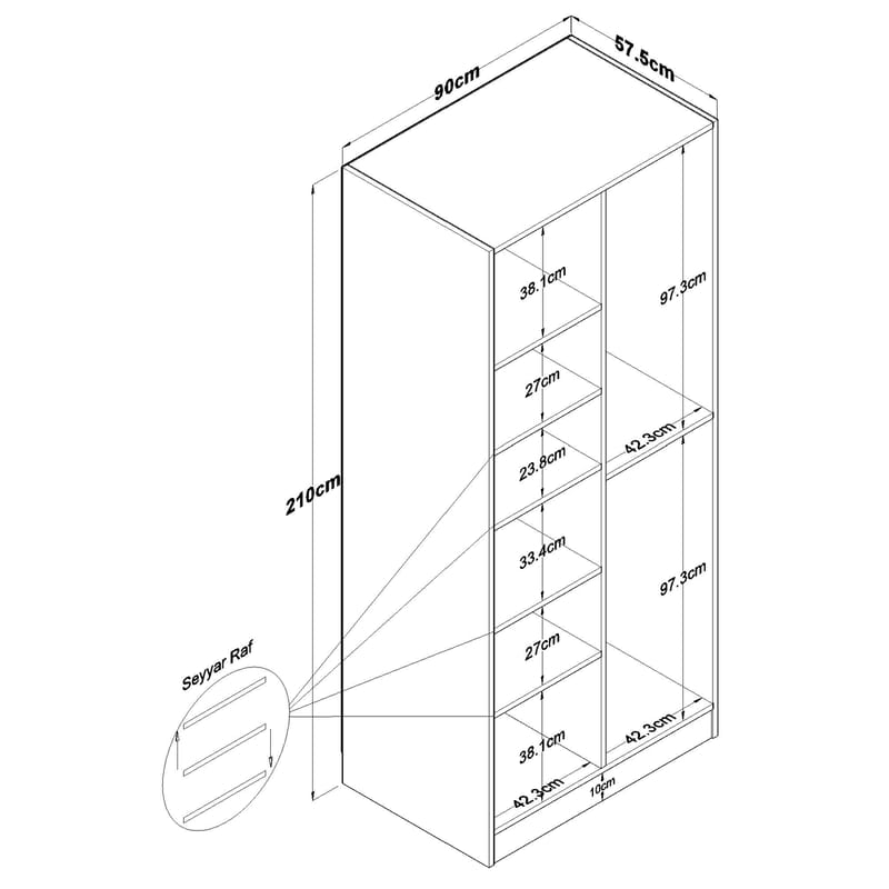 Sarnor Garderob 90x210x57,5 cm - Vit - Förvaring - Skåp - Garderobsskåp