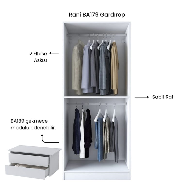 Sarnor Garderob 90x210x57,5 cm - Vit - Förvaring - Skåp - Garderobsskåp