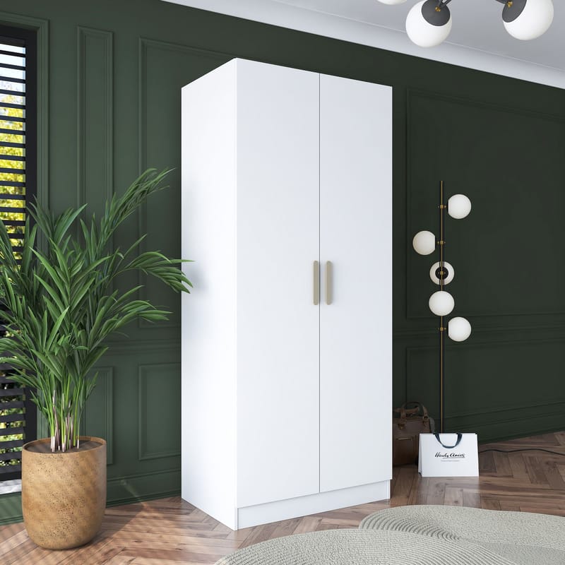 Sarnor Garderob 90x210x57,5 cm - Vit - Förvaring - Skåp - Garderobsskåp