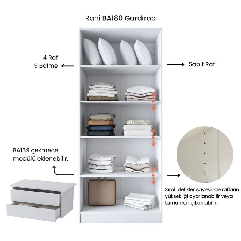 Sarnor Garderob 90x210x57,5 cm - Vit - Förvaring - Skåp - Garderobsskåp
