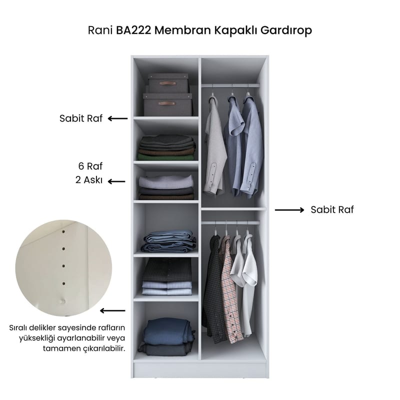 Sarnor Garderob 90x210x57,5 cm - Vit - Förvaring - Skåp - Garderobsskåp