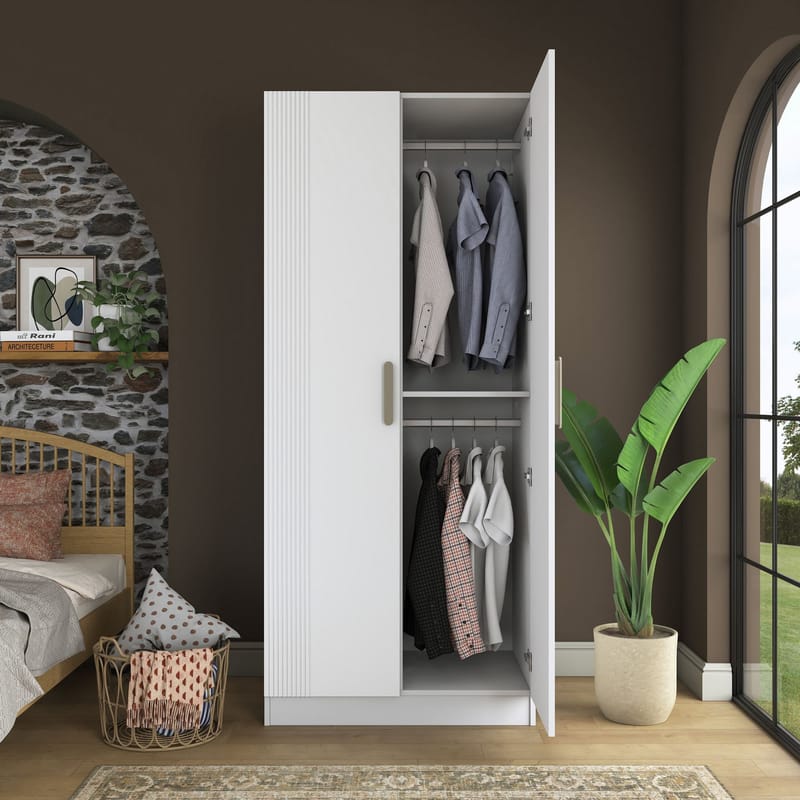 Sarnor Garderob 90x210x57,5 cm - Vit - Förvaring - Skåp - Garderobsskåp