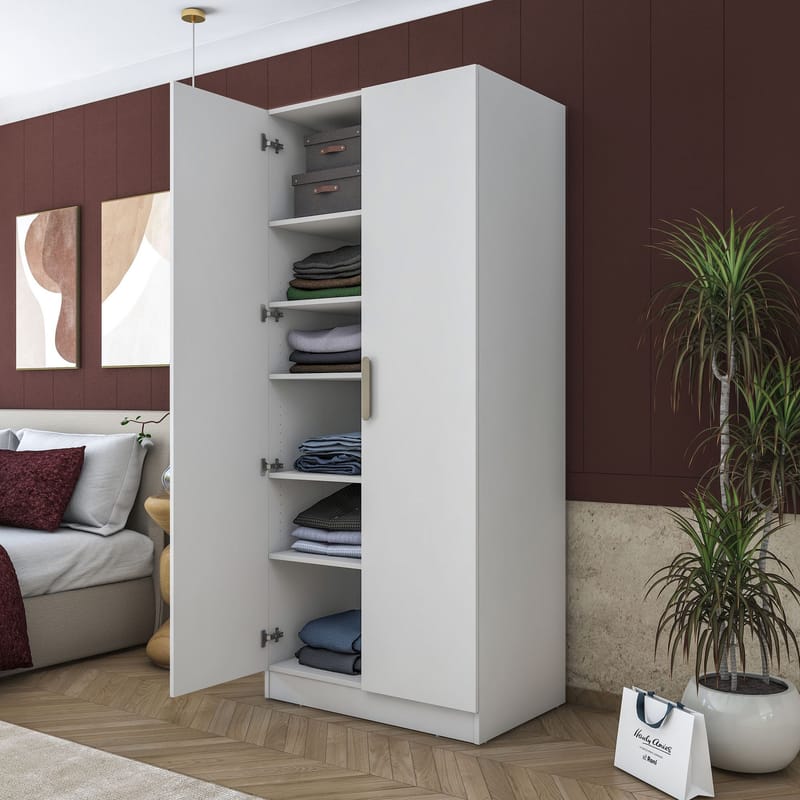 Sarnor Garderob 90x210x57,5 cm - Vit - Förvaring - Skåp - Garderobsskåp