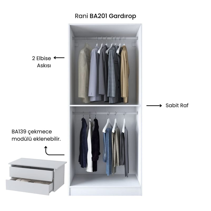 Sarnor Garderob 90x210x57,5 cm - Vit - Förvaring - Skåp - Garderobsskåp