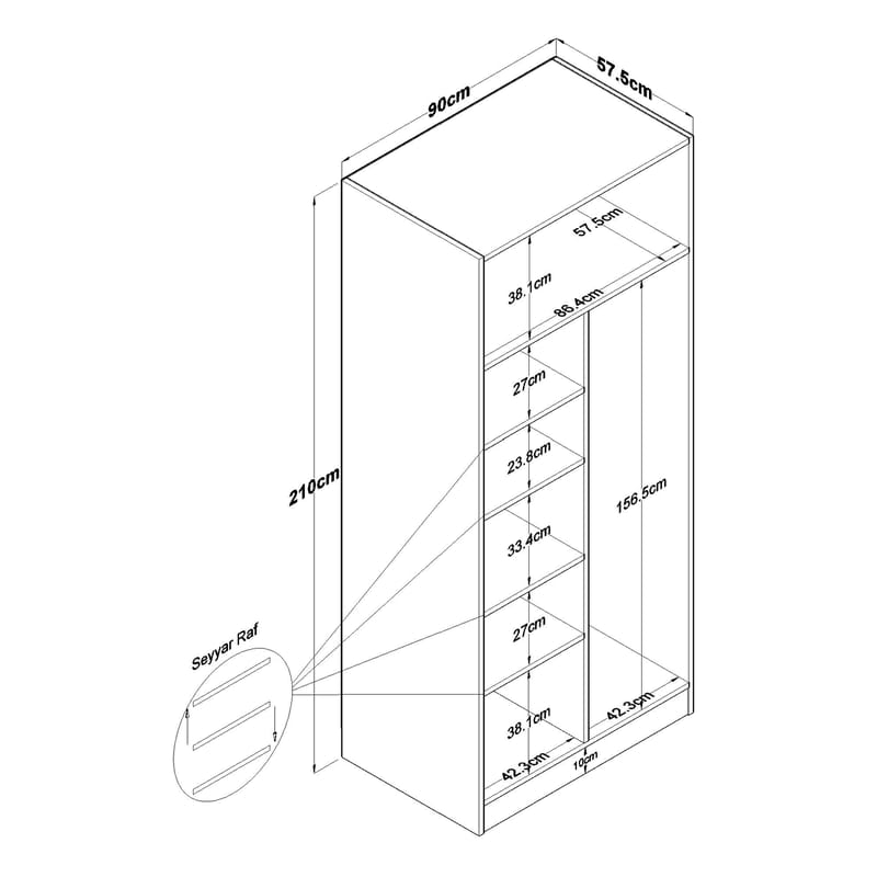 Sarnor Garderob 90x210x57,5 cm - Vit - Förvaring - Skåp - Garderobsskåp
