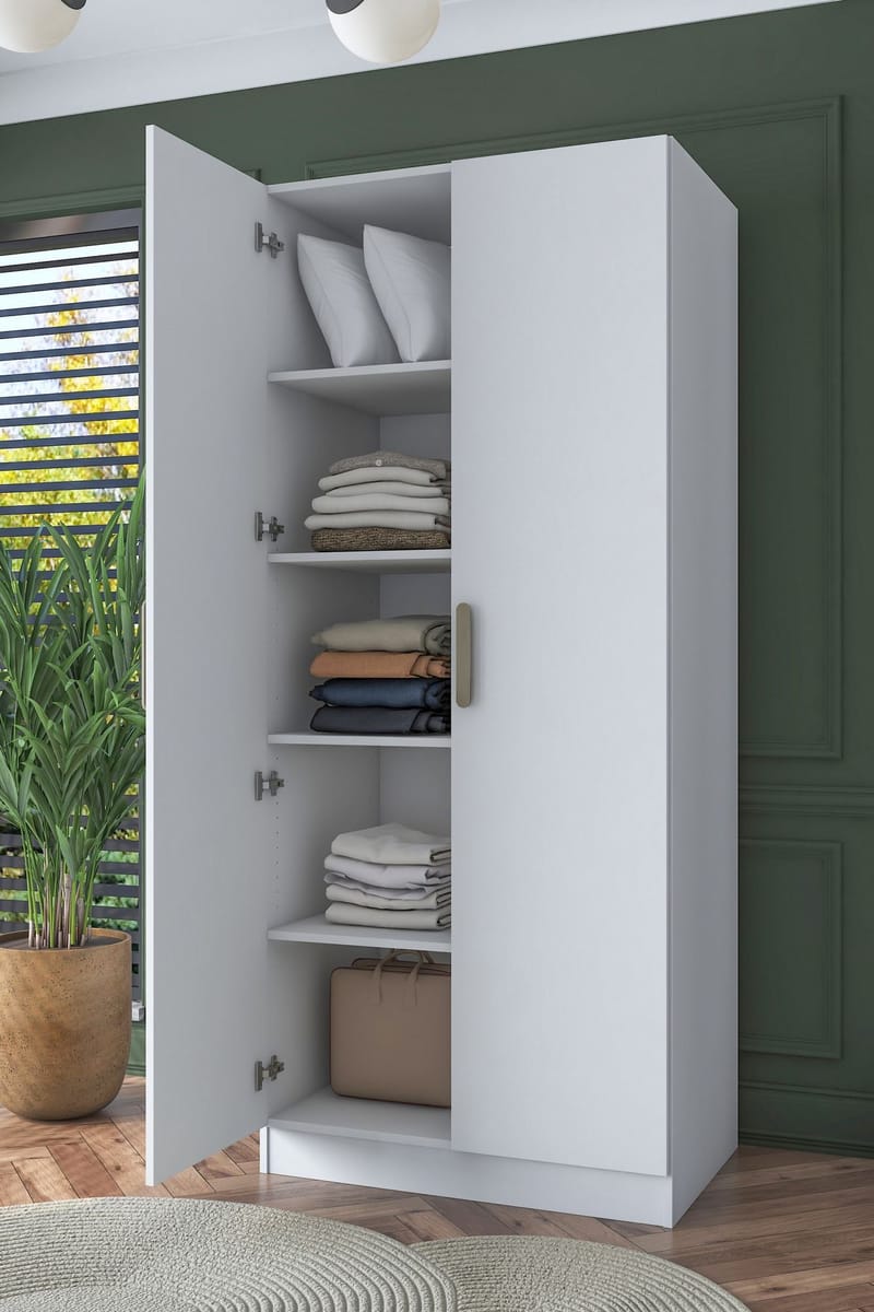 Sarnor Garderob 90x210x57,5 cm - Vit - Förvaring - Skåp - Garderobsskåp