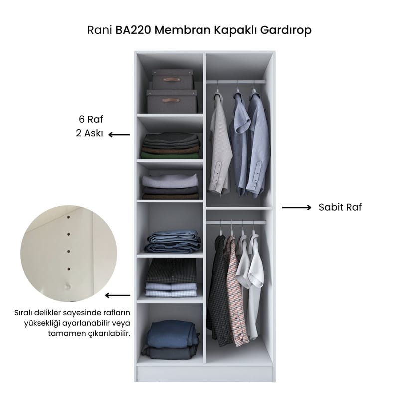 Sarnor Garderob 90x210x57,5 cm - Vit - Förvaring - Skåp - Garderobsskåp