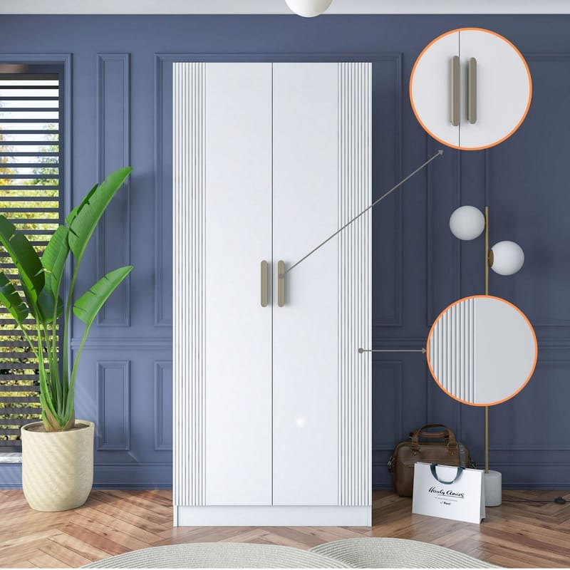 Sarnor Garderob 90x210x57,5 cm - Vit - Förvaring - Skåp - Garderobsskåp