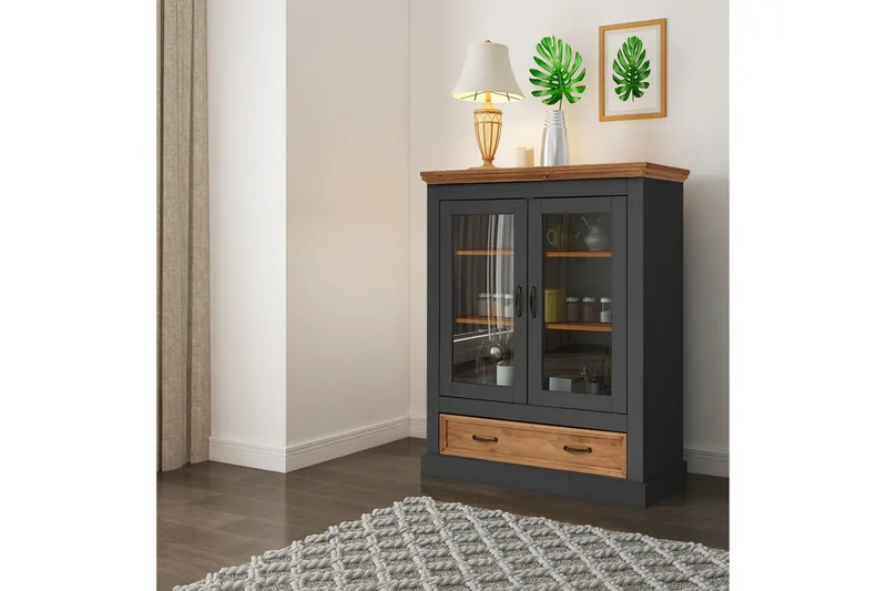 Selma Vitrinskåp 100x120 cm - Grå - Förvaring - Skåp - Vitrinskåp