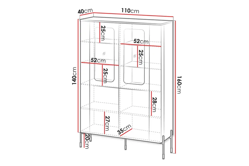 Sherie Vitrinskåp 110x160 cm - Svart - Förvaring - Skåp - Vitrinskåp
