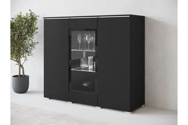 Sherie Vitrinskåp 120x104 cm - Svart - Förvaring - Skåp - Vitrinskåp