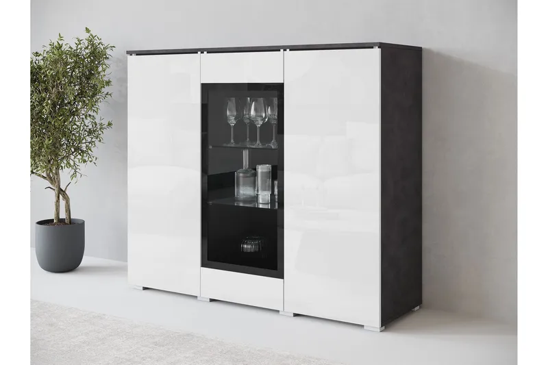 Sherie Vitrinskåp 120x104 cm - Vit/Grå - Förvaring - Skåp - Vitrinskåp