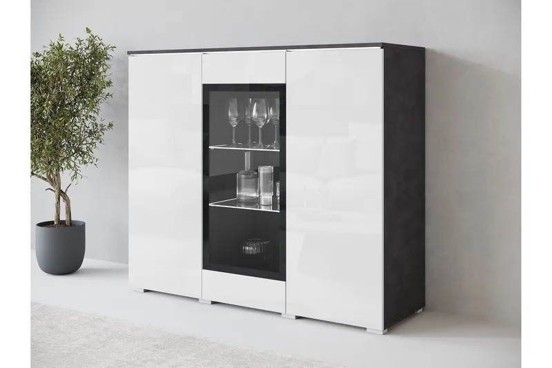 Sherie Vitrinskåp 120x104 cm - Vit/Grå - Förvaring - Skåp - Vitrinskåp