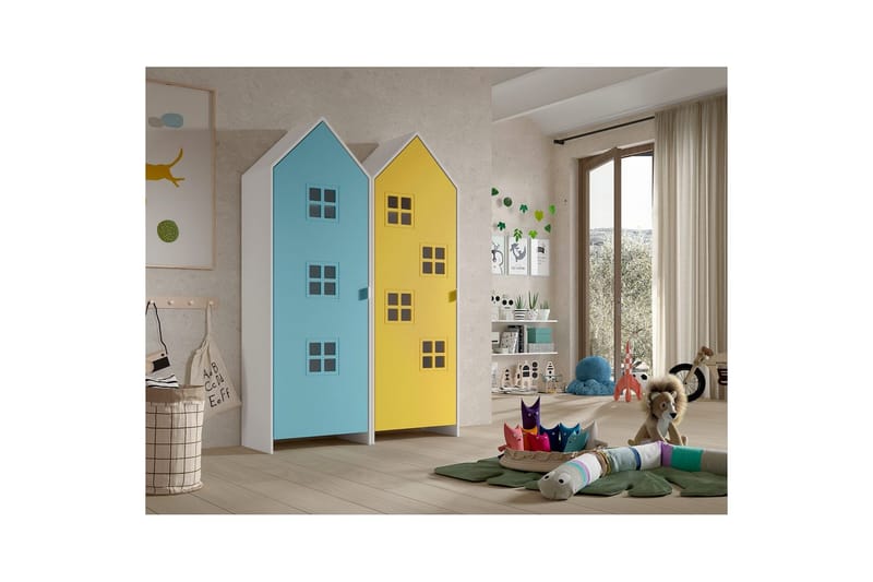 Skåp Casami Brygge 2-delad med 2 dörrar Gul/Blå - Gul/Blå - Förvaring - Skåp - Garderobsskåp