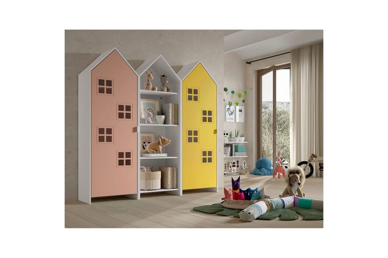 Skåp Casami Brygge 3-delad med 1 öppen enhet Rosa/Gul - Rosa/Gul - Förvaring - Skåp - Garderobsskåp