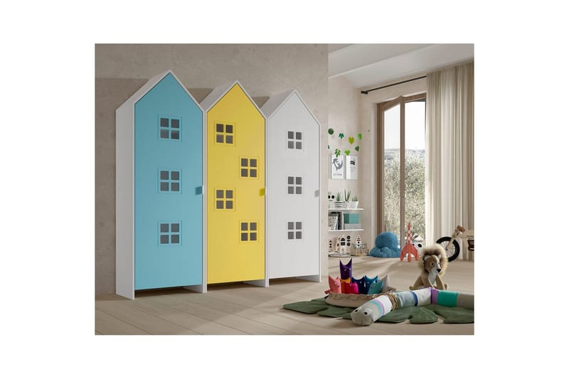 Skåp Casami Brygge 3-delad med 3 dörrar Vit/Blå/Gul - Vit/Blå/Gul - Förvaring - Skåp - Garderobsskåp