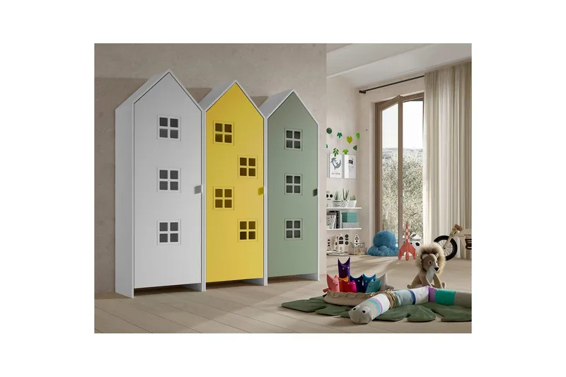 Skåp Casami Brygge 3-delad med 3 dörrar Vit/Gul/Grön - Vit/Gul/Grön - Förvaring - Skåp - Garderobsskåp