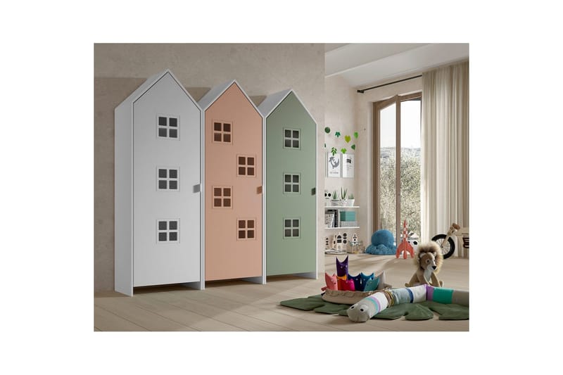 Skåp Casami Brygge 3-delad med 3 dörrar Vit/Rosa/Grön - Vit/Rosa/Grön - Förvaring - Skåp - Garderobsskåp